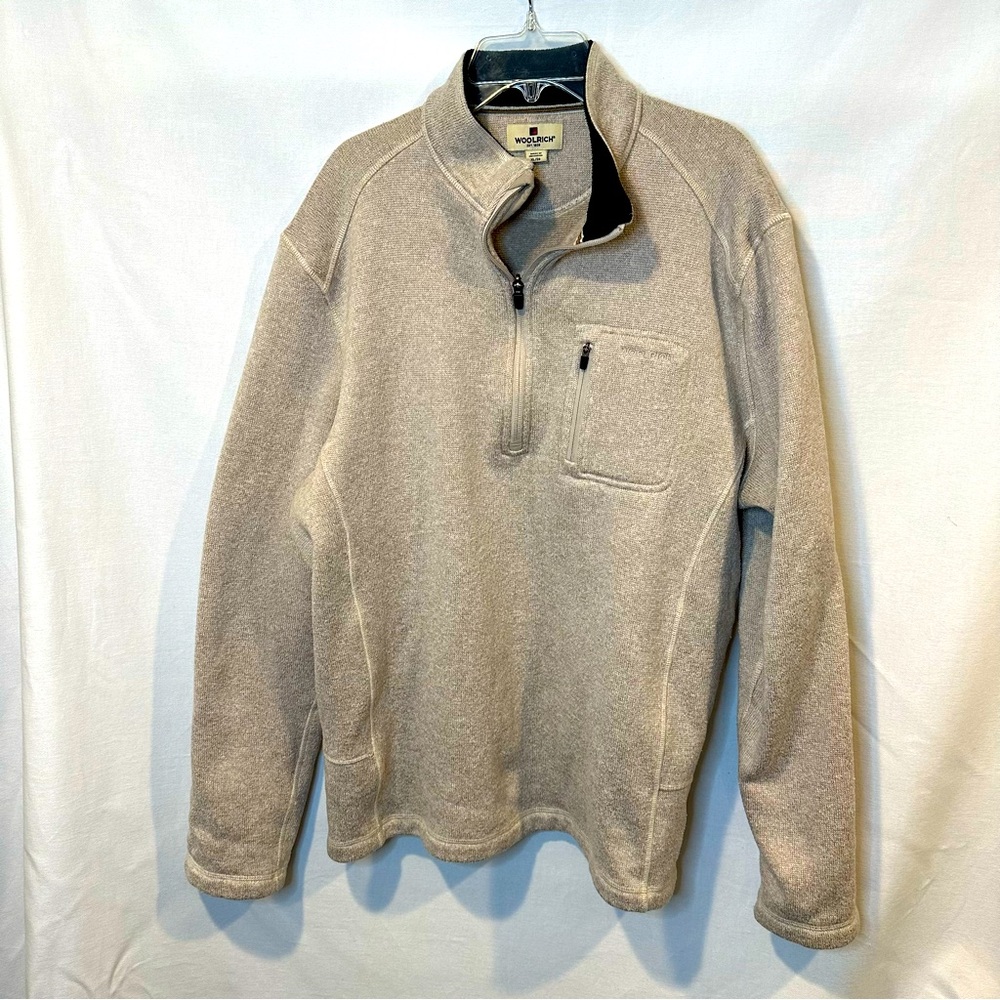 Men's Woolrich Quarter Zip Sweatshirt/Sweater,‎ Tan/Olive | Sz XL